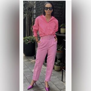 Zara pink high waist trousers with removable belt